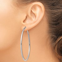 Sterling Silver Rhodium-plated 2mm Round Hoop Earrings view 3