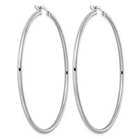 Sterling Silver Rhodium-plated 2mm Round Hoop Earrings view 4