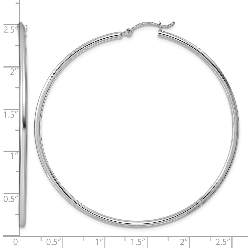 Sterling Silver Rhodium-plated 2mm Round Hoop Earrings (QE4378)