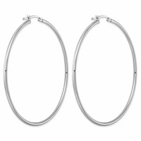 Sterling Silver Rhodium-plated 2mm Round Hoop Earrings view 4