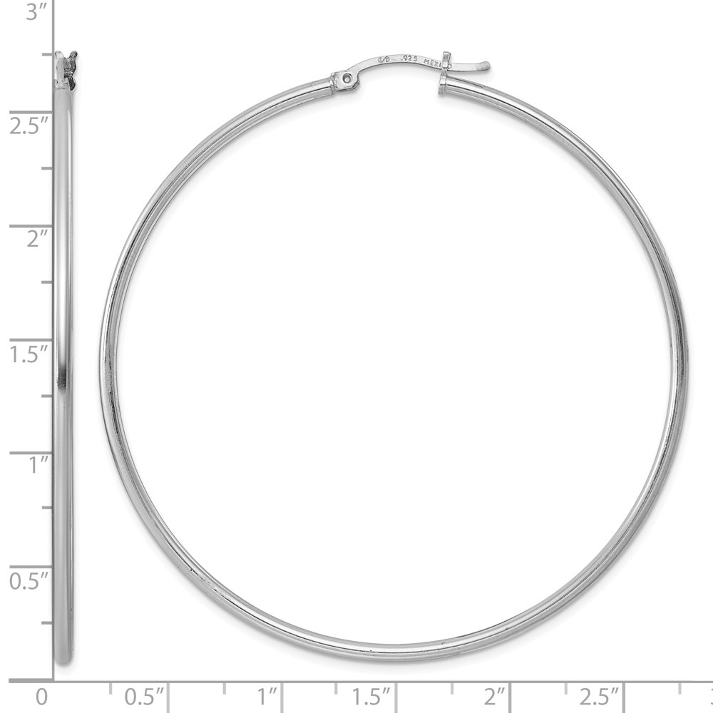 Sterling Silver Rhodium-plated 2mm Round Hoop Earrings (QE4379)