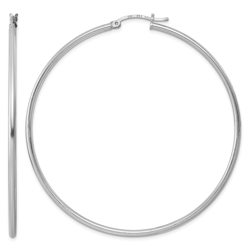 Sterling Silver Rhodium-plated 2mm Round Hoop Earrings (QE4379)