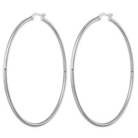 Sterling Silver Rhodium-plated 2mm Round Hoop Earrings view 2