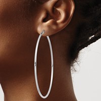Sterling Silver Rhodium-plated 2mm Round Hoop Earrings view 3