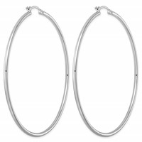 Sterling Silver Rhodium-plated 2mm Round Hoop Earrings view 4
