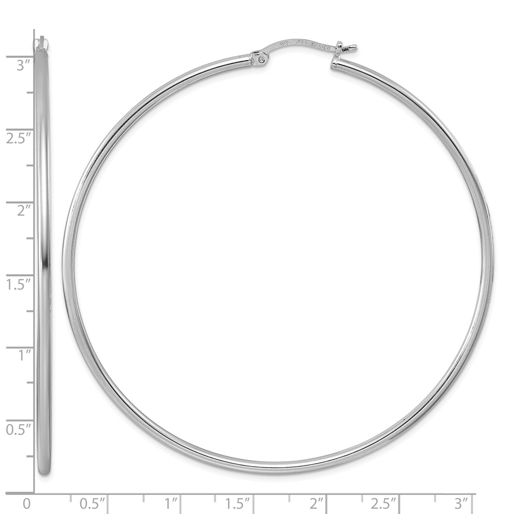 Sterling Silver Rhodium-plated 2mm Round Hoop Earrings (QE4380)