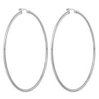 Sterling Silver Rhodium-plated 2mm Round Hoop Earrings view 4
