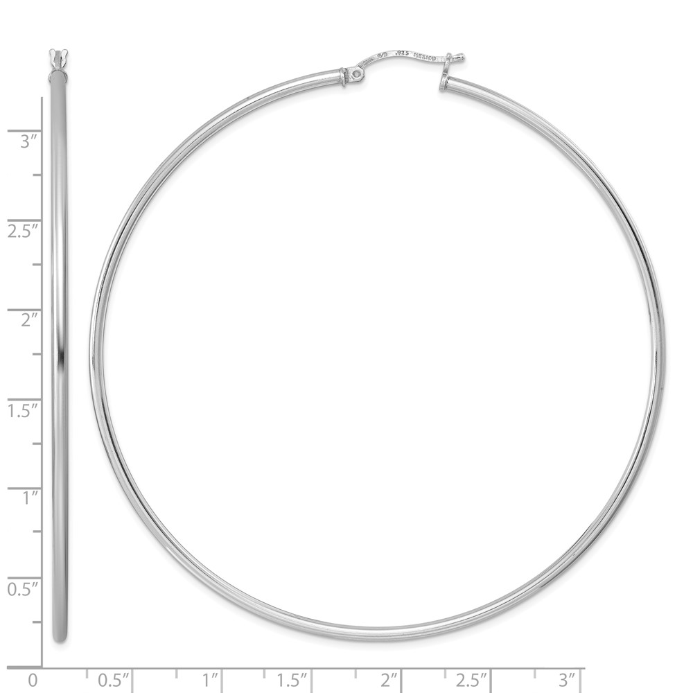 Sterling Silver Rhodium-plated 2mm Round Hoop Earrings (QE4381)