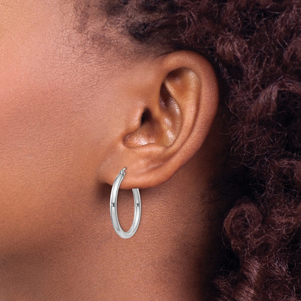 Sterling Silver Rhodium-plated 2.5mm Round Hoop Earrings (QE4385)