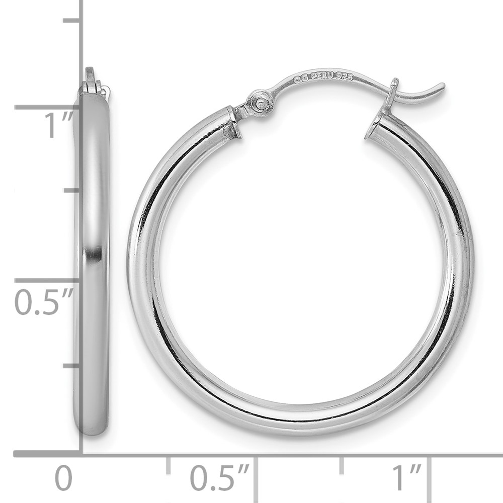 Sterling Silver Rhodium-plated 2.5mm Round Hoop Earrings (QE4385)