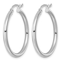 Sterling Silver Rhodium-plated 2.5mm Round Hoop Earrings view 2