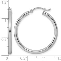 Sterling Silver Rhodium-plated 2.5mm Round Hoop Earrings view 5