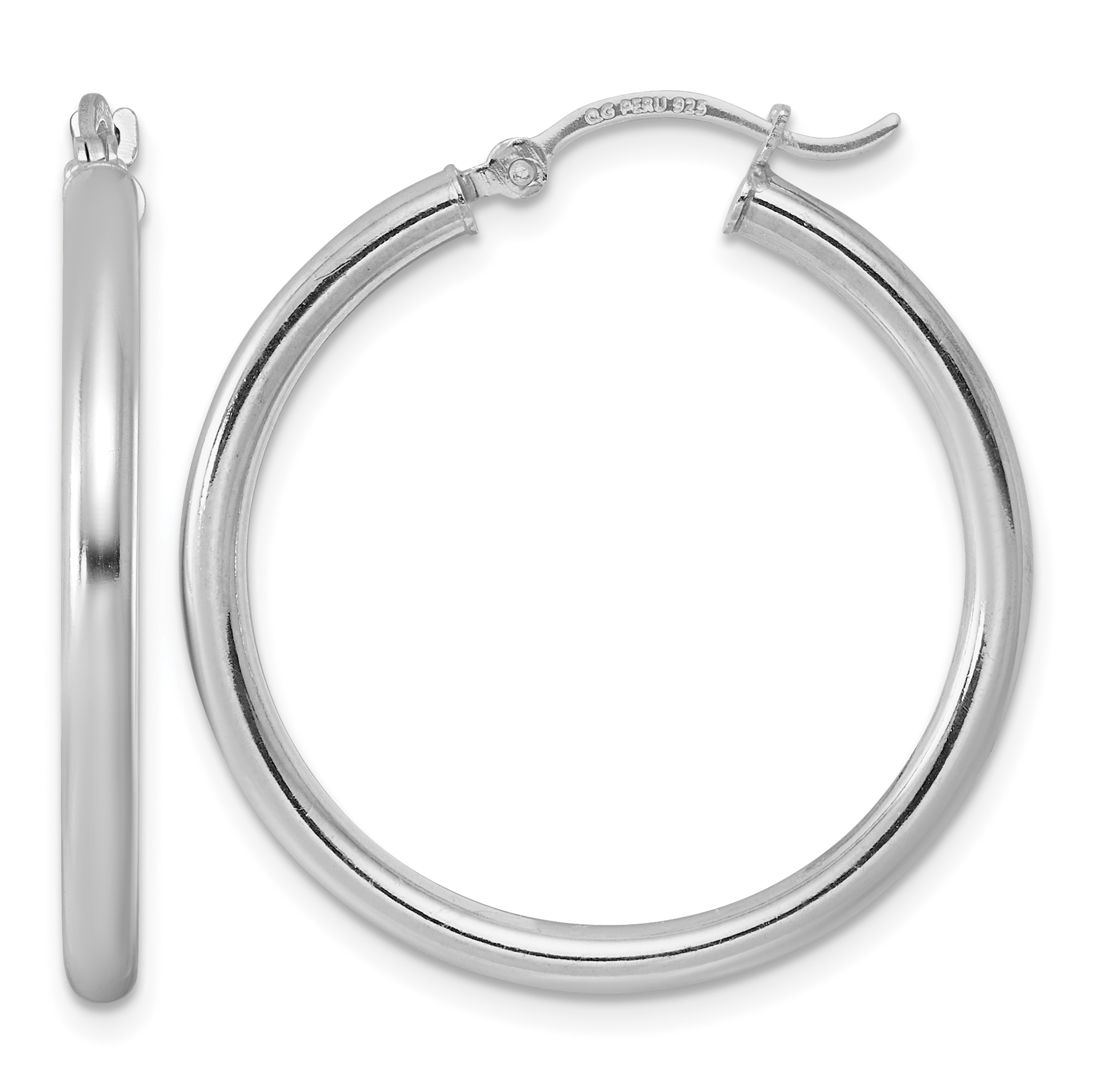 Sterling Silver Rhodium-plated 2.5mm Round Hoop Earrings (QE4386)