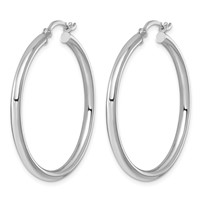 Sterling Silver Rhodium-plated 2.5mm Round Hoop Earrings view 2
