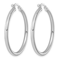 Sterling Silver Rhodium-plated 2.5mm Round Hoop Earrings view 4