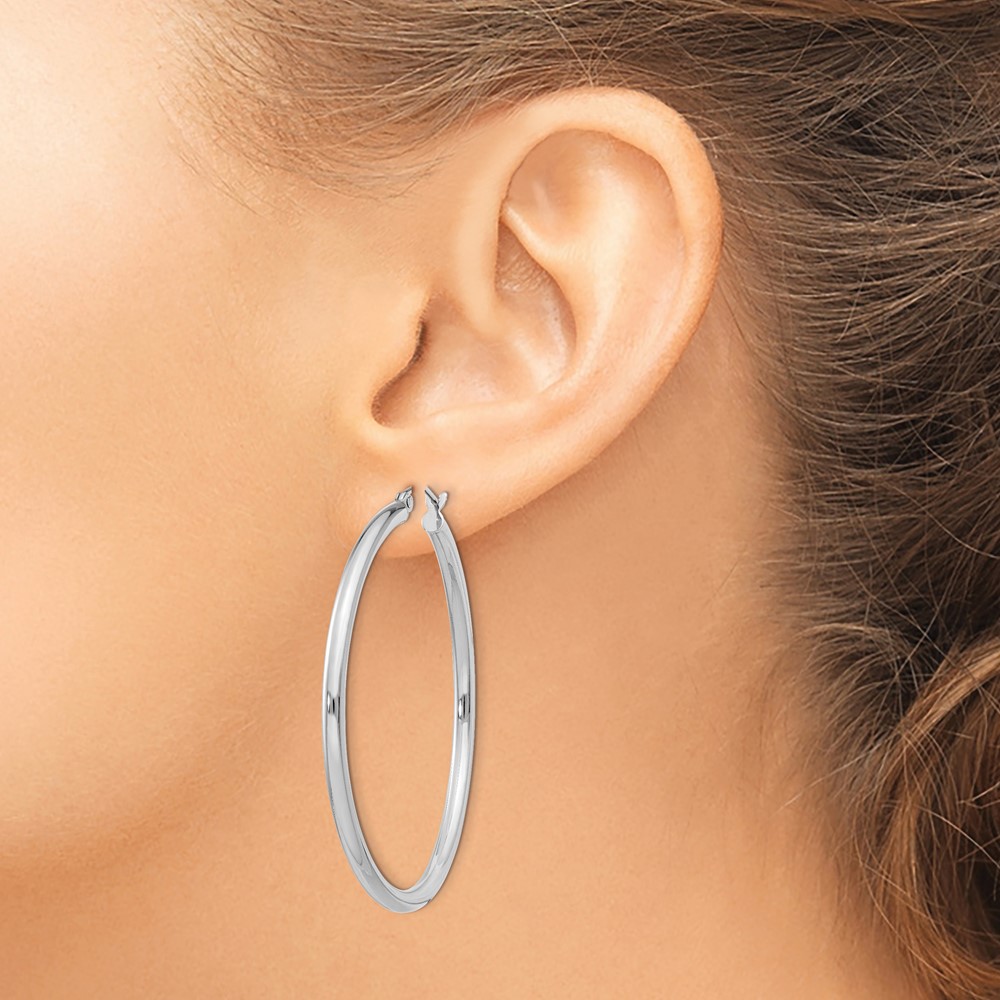 Sterling Silver Rhodium-plated 2.5mm Round Hoop Earrings (QE4389)