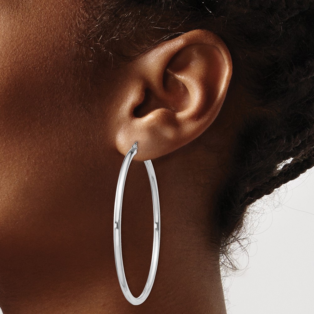Sterling Silver Rhodium-plated 2.5mm Round Hoop Earrings (QE4391)