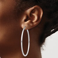 Sterling Silver Rhodium-plated 2.5mm Round Hoop Earrings view 3