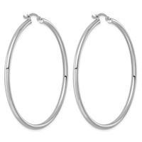 Sterling Silver Rhodium-plated 2.5mm Round Hoop Earrings view 4