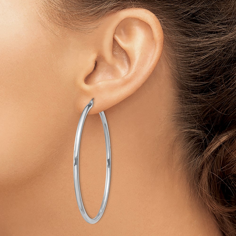 Sterling Silver Rhodium-plated 2.5mm Round Hoop Earrings (QE4392)