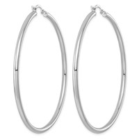 Sterling Silver Rhodium-plated 2.5mm Round Hoop Earrings view 4
