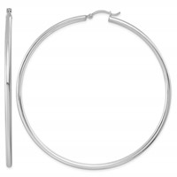 Sterling Silver Rhodium-plated 2.5mm Round Hoop Earrings view 1