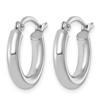 Sterling Silver Rhodium-plated 3mm Round Hoop Earrings view 2