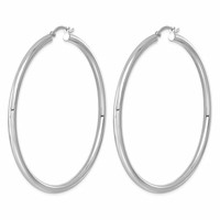 Sterling Silver Rhodium-plated 3mm Round Hoop Earrings view 2