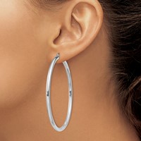 Sterling Silver Rhodium-plated 3mm Round Hoop Earrings view 3