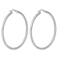 Sterling Silver Rhodium-plated 3mm Round Hoop Earrings view 4