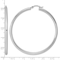 Sterling Silver Rhodium-plated 3mm Round Hoop Earrings view 5