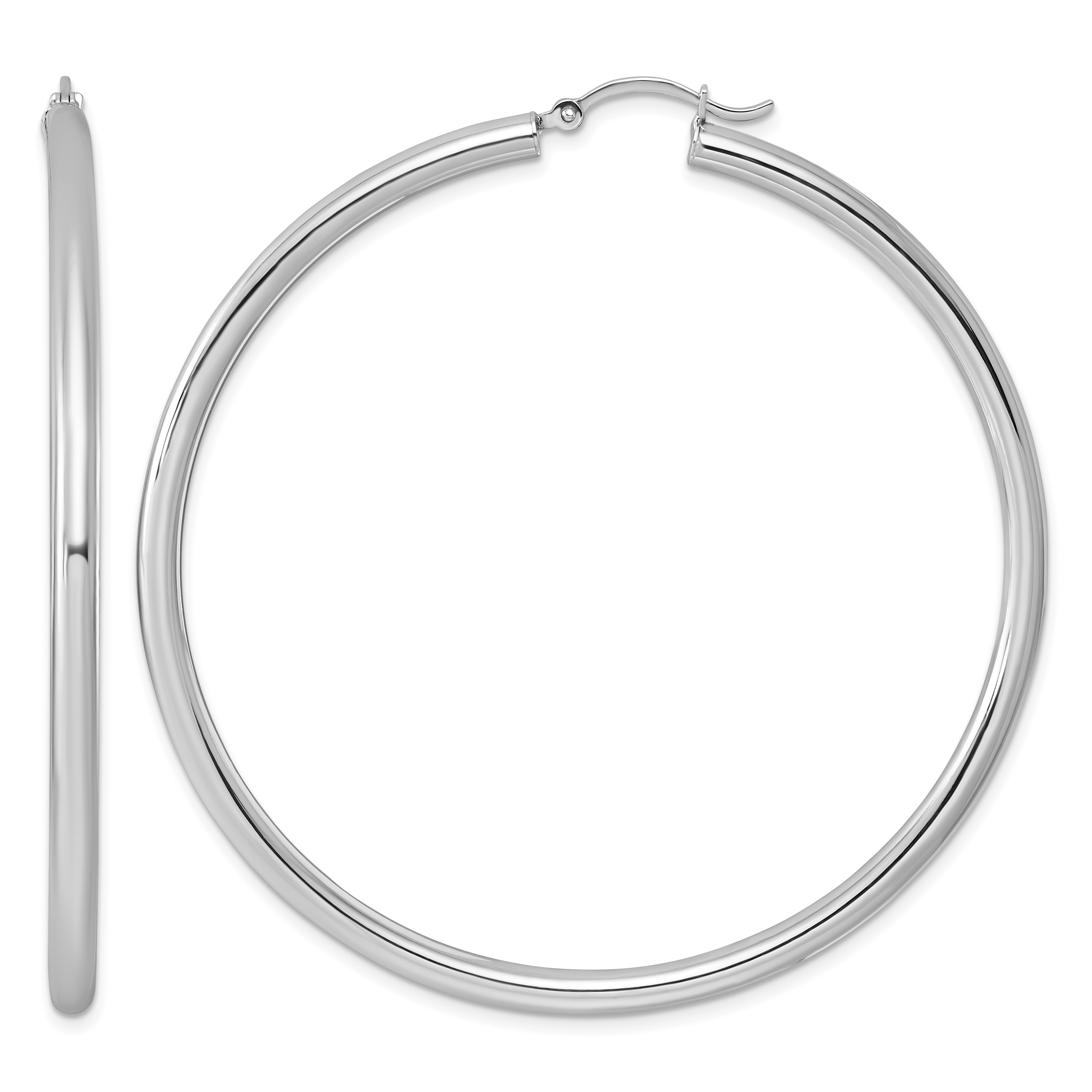 Sterling Silver Rhodium-plated 3mm Round Hoop Earrings (QE4398)