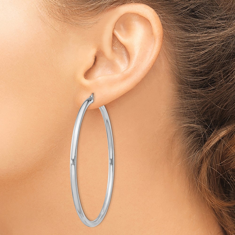Sterling Silver Rhodium-plated 3mm Round Hoop Earrings (QE4399)