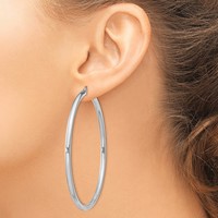 Sterling Silver Rhodium-plated 3mm Round Hoop Earrings view 3