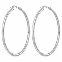 Sterling Silver Rhodium-plated 3mm Round Hoop Earrings view 4