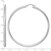 Sterling Silver Rhodium-plated 3mm Round Hoop Earrings view 5