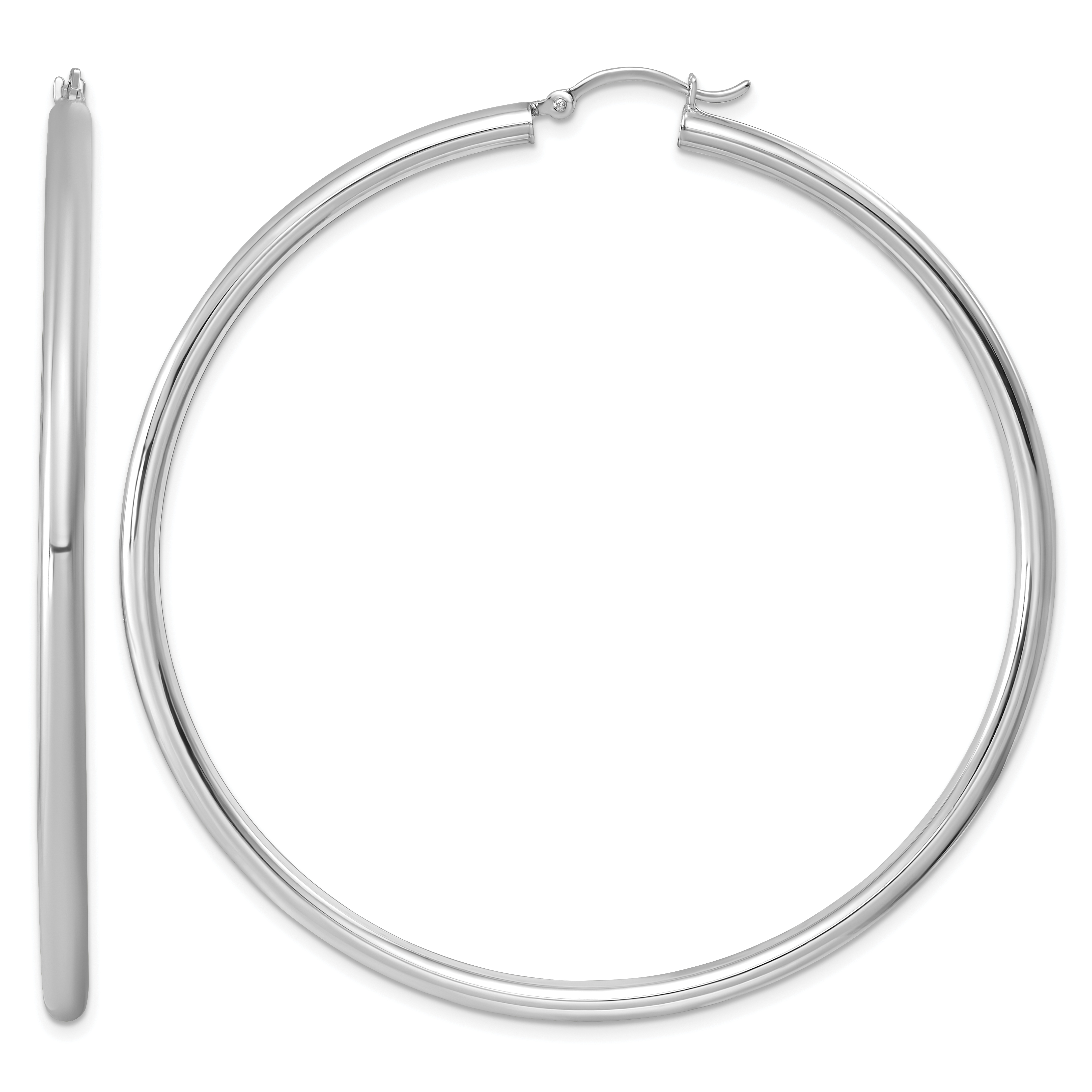 Sterling Silver Rhodium-plated 3mm Round Hoop Earrings (QE4399)