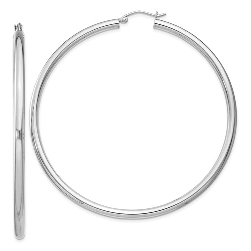 Sterling Silver Rhodium-plated 3mm Round Hoop Earrings