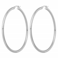 Sterling Silver Rhodium-plated 3mm Round Hoop Earrings view 2