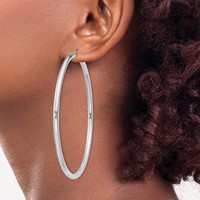 Sterling Silver Rhodium-plated 3mm Round Hoop Earrings view 3