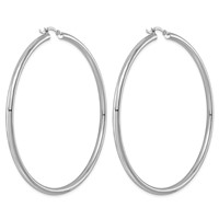Sterling Silver Rhodium-plated 3mm Round Hoop Earrings view 4