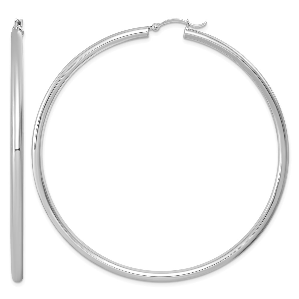 Sterling Silver Rhodium-plated 3mm Round Hoop Earrings (QE4400)