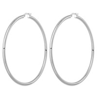 Sterling Silver Rhodium-plated 3mm Round Hoop Earrings view 2