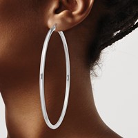 Sterling Silver Rhodium-plated 3mm Round Hoop Earrings view 3