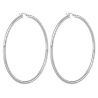 Sterling Silver Rhodium-plated 3mm Round Hoop Earrings view 4