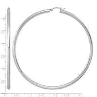 Sterling Silver Rhodium-plated 3mm Round Hoop Earrings view 5