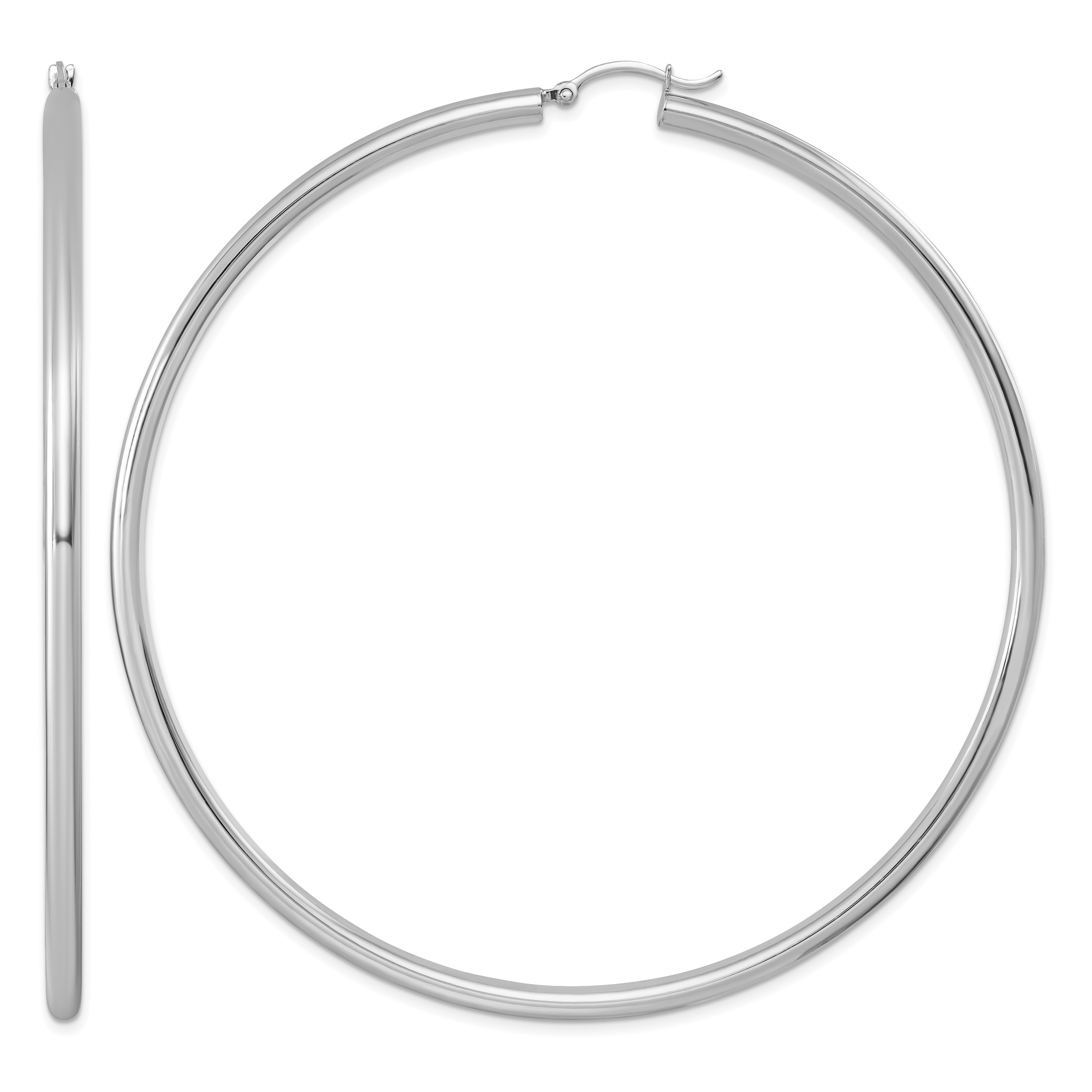 Sterling Silver Rhodium-plated 3mm Round Hoop Earrings (QE4401)