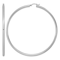 Sterling Silver Rhodium-plated 3mm Round Hoop Earrings view 1