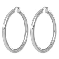 Sterling Silver Rhodium-plated 4mm Round Hoop Earrings view 2