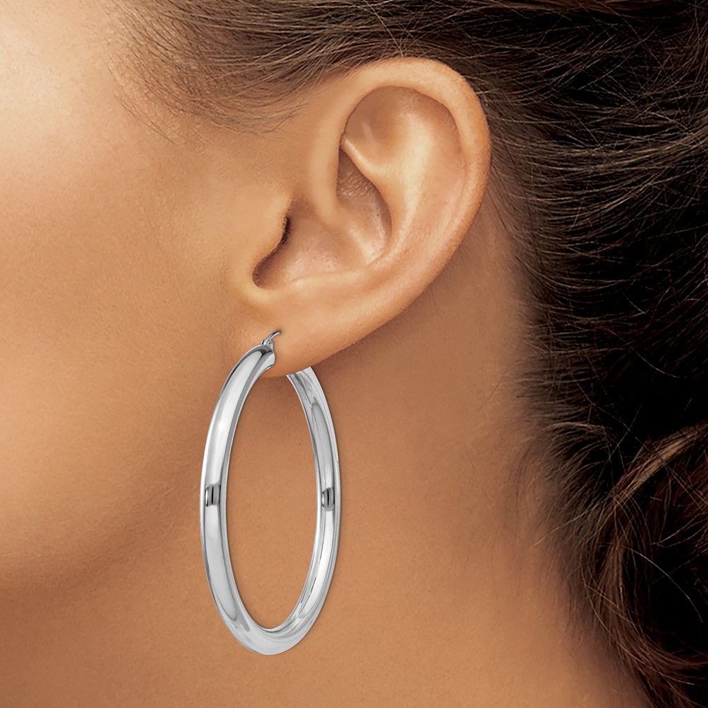 Sterling Silver Rhodium-plated 4mm Round Hoop Earrings (QE4403)